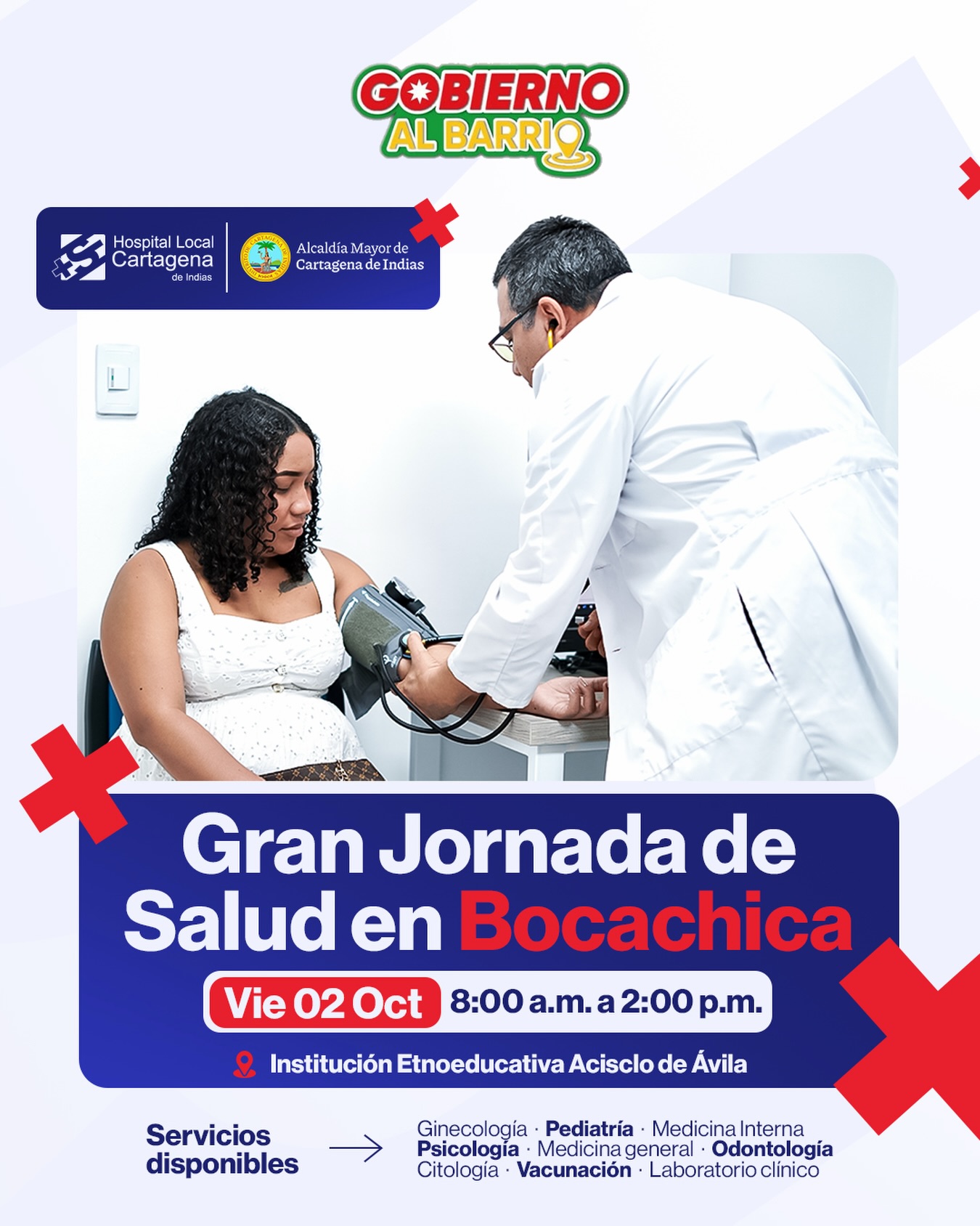 💙 ¡Bocachica, nos vemos en Gobierno al Barrio!

Este viernes 2 de octubre nos encontraremos en Gobierno al Barrio con una Gran Jornada de Salud para seguir acercando servicios y bienestar a nuestra comunidad.

🩺 Será un espacio para cuidar de ti y de tu familia, con diferentes servicios de salud disponibles.

¡Te esperamos! Ven, participa y aprovecha esta jornada pensada para ti. 💙