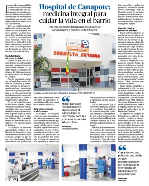 🏥 Hospital de Canapote: una transformación que se vive y se cuenta

El Hospital de Canapote es hoy protagonista en las páginas de @eluniversalctg, destacando la transformación de este centro asistencial y su impacto en las comunidades de la zona Norte de Cartagena. 📰✨

Gracias al liderazgo del alcalde @dumek_turbay, hoy contamos con un hospital moderno, fortalecido y con una amplia oferta de servicios para brindar una atención integral, oportuna y cercana a los cartageneros. ❤️💙

Esta obra representa el resultado de un trabajo articulado y del compromiso de seguir recuperando y fortaleciendo nuestros servicios de salud.

Seguimos transformando la salud de los cartageneros. 🏥✨
